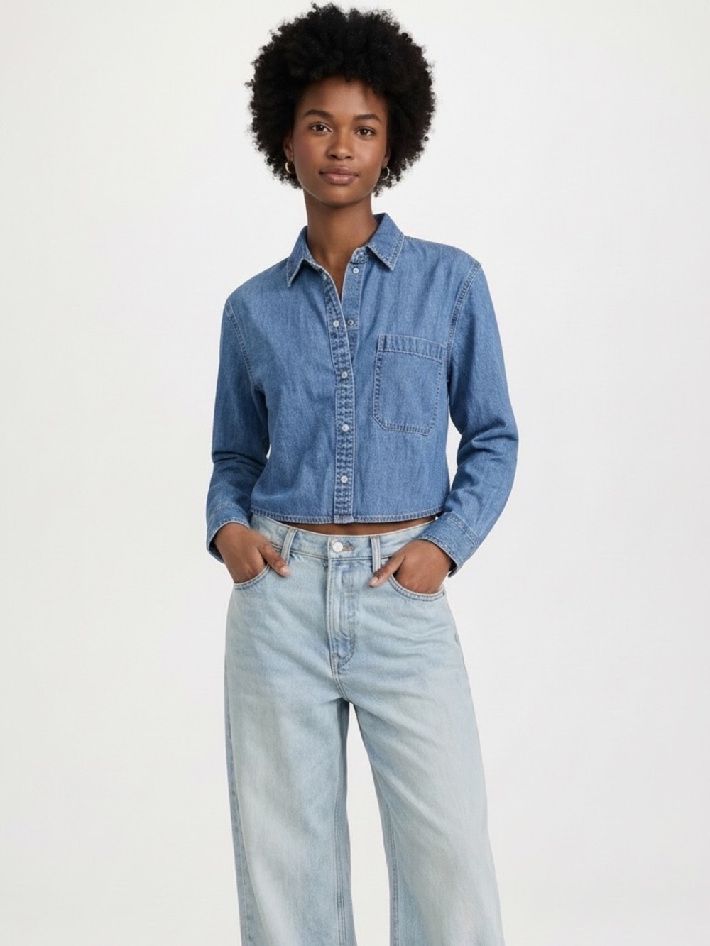 Veronica Beard Medium Blue Denim Button-Front Shirt